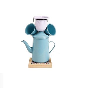 Kit Bule 500 ml Café Gourmet Xícara 80 ml Suporte e Coador Azul Claro Gv Office