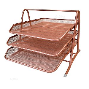 Caixa de Correspondência Organizador de Mesa Tripla Metal Rose Gold