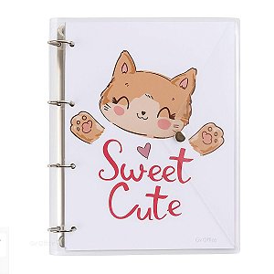 Caderno Fichário Argolado Pasta Organizadora 4 Argolas Sweet Cute Transparente Fechamento c/ Botão