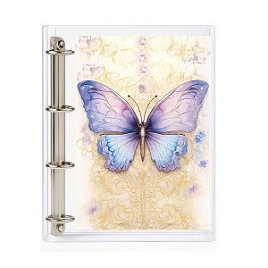 Caderno Fichário Argolado Transparente Universitário 4 Argolas Borboleta Fechamento c/ Botão