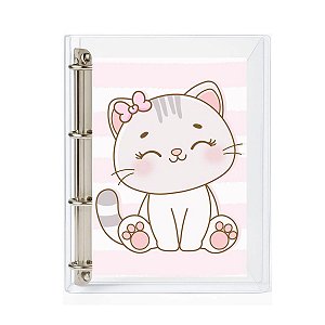 Caderno Fichário Argolado Transparente Universitário 4 Argolas Gatinha Fechamento c/ Botão