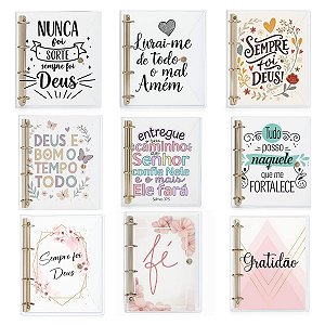 Caderno Fichário Universitário Pasta Organizadora 4 Argolas Transparente Fechamento com Botão Escolha Sua Capa