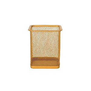Porta Caneta Organizador de Mesa Quadrado Dourado 10x8cm Gv Office