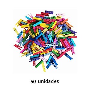 Prendedor Mini Pregador Madeira 2,5 cm Colorido c/ 50 Unidades