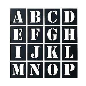 Normógrafo Gabarito de Desenho Alfanumérico Vazados 55 mm 36 Peças em MDF Preto Gv Office