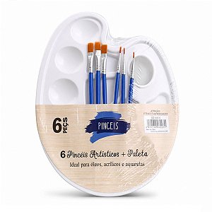 Paleta de Pintura Anatômica 10 Cavidades com 6 Pincéis para Arte, Escola e Artesanato Gv Office