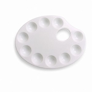 Paleta de Pintura Oval Branca com 10 Cavidades 22x17 cm Suporte Profissional para Mistura de Cores em Ateliê e Artesanato