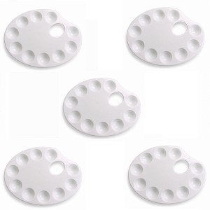 Kit 5 Unidades Paleta de Pintura Oval Branca com 10 Cavidades 22x17 cm para Mistura de Cores em Ateliê e Artesanato