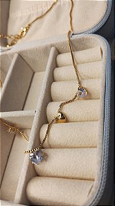 Conjunto coração ouro e diamantes