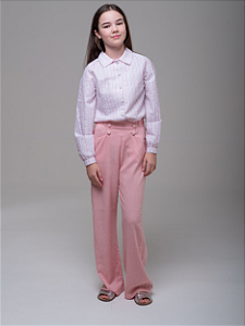 Calça Linho Wide Leg Rosa Infantil