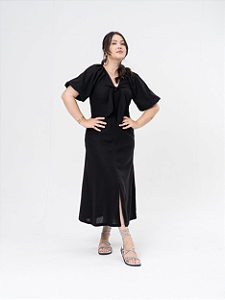 Vestido Linho Midi Preto Adulto