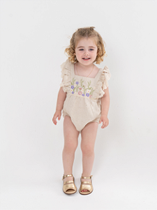 Romper Linho Bordado Cru Infantil