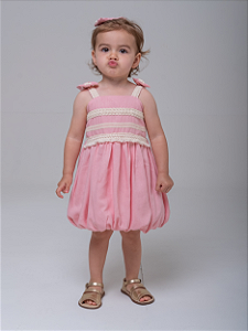 Vestido Linho Balone Rosa Infantil