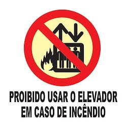 Placa Proibido Usar Elevador Em Caso De Incêndio P4 21x21