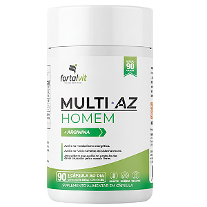 Multi.AZ Homem Arginina Longa Duração: 3 Meses de Uso, 21 Vitaminas e Minerais Essenciais, 90 Cápsulas Multivitamínico,