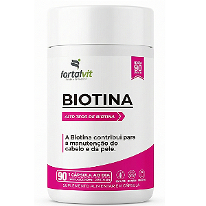 Biotina Pura 45mcg (150% VD) Dose Máxima, 90 Cápsulas, 3 Meses de Uso, Longa Duração, Fortalvit