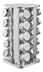 Porta Temperos e Condimentos Inox com 20 Potes Giratório