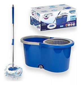 Mop Giratório 360° Graus com Balde de 13 Litros - Esfregão Azul