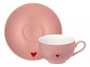 Jogo de xicaras 160ml com Pires de Porcelana 12 Peças - Rosa #