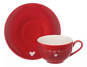 Jogo de xicaras 160ml com Pires de Porcelana 12 Peças - Vermelho #