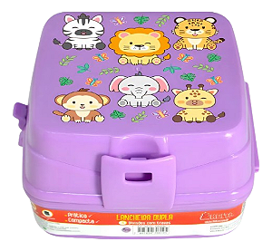 Lancheira de Plástico Infantil com 4 Divisórias - Bichinhos Lilas #