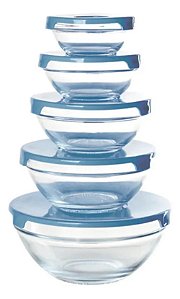 Conjunto de Pote de Vidro com Tampa 5 Peças - Azul #