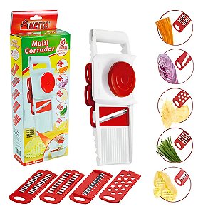 Multi Fatiador e Cortador de Legumes 5 Lâminas - 5 em 1 Vermelho #