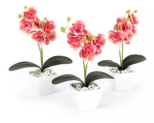 Vaso De Flor Artificial Orquídeas Decorativas Kit Com 3