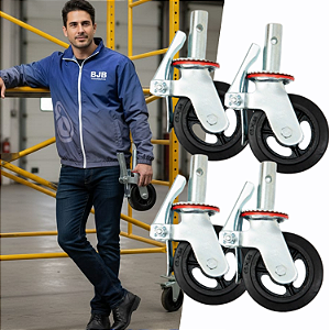 KIT 4 RODIZIOS DE ANDAIME DE 6 POLEGADAS COM FREIO BJB