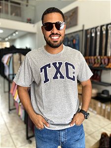 Camiseta TXC Masculina Cinza Logo Azul Marinho