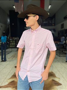 Camisa Tommy Hilfiger Manga Curta Xadrez Rosa