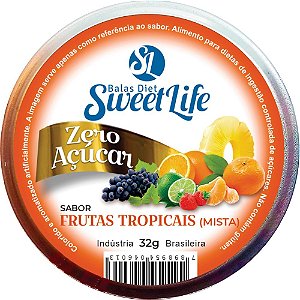 Bala sem açúcar Sweet Life Mista Zero Açucar Vegana Diet Lata 32g