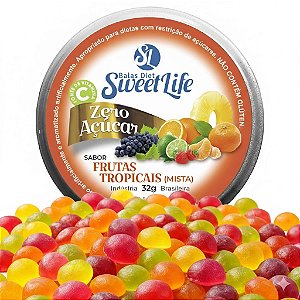 Bala sem açúcar Sweet Life Mista Zero Açucar Vegana Diet Lata 32g