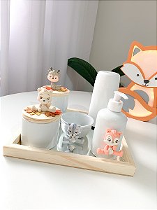 Kit higiene com 5 peças bosque + bandeja com espelho