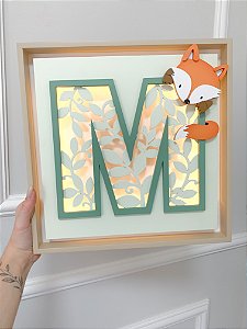 Quadro porta maternidade letra bosque raposa com luz de led