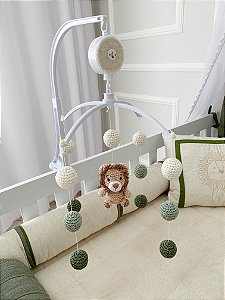 Móbile de berço leão safari amigurumi musical