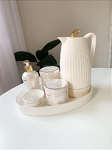 Kit higiene floral com filete de ouro 6 peças