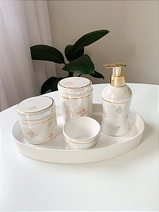 Kit higiene floral com filete de ouro 5 peças