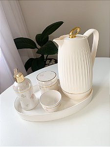 Kit higiene floral com filete de ouro 5 peças