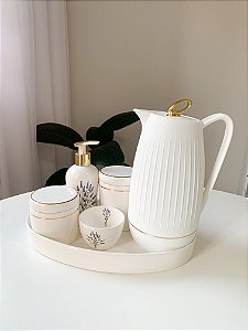 Kit higiene lavanda com filete de ouro 6 peças