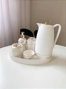 Kit higiene flores e borboletas floral com filete de ouro 6 peças