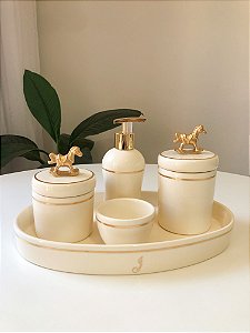 Kit higiene creme com filete de ouro 5 peças cavalo cavalinho