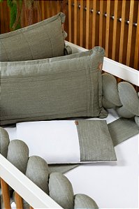 Kit berço Batistela Baby Linho Slim Verde Musgo Coleção Trança