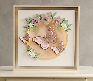 Quadro porta maternidade jardim borboletas luz de led