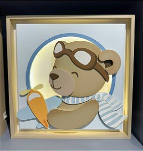 Quadro decorativo urso ursinho aviador luz de led