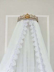 Mosquiteiro voil com renda bicão branco
