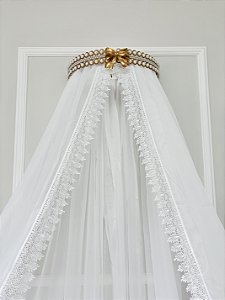 Mosquiteiro voil com renda larga branco