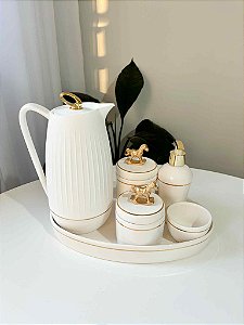 Kit higiene branco cavalo dourado com filete de ouro 6 peças