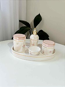 Kit higiene floral com filete de ouro 5 peças