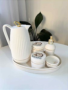 Kit higiene branco leão leãozinho safari com filete de ouro 6 peças